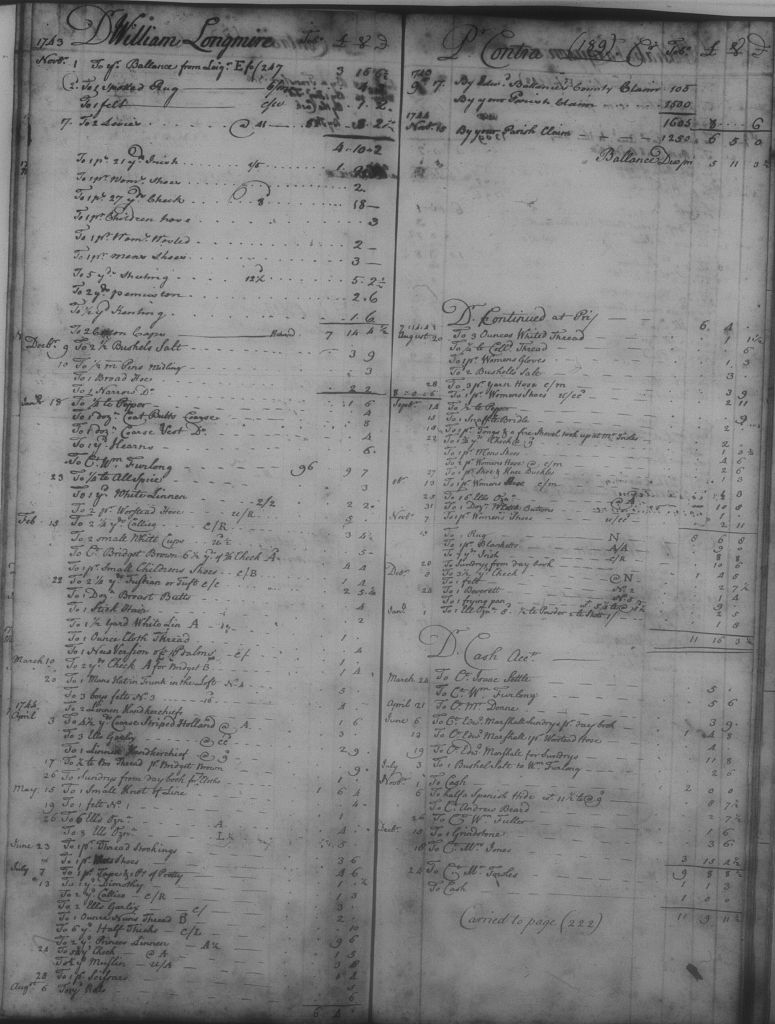 William's store account 1743